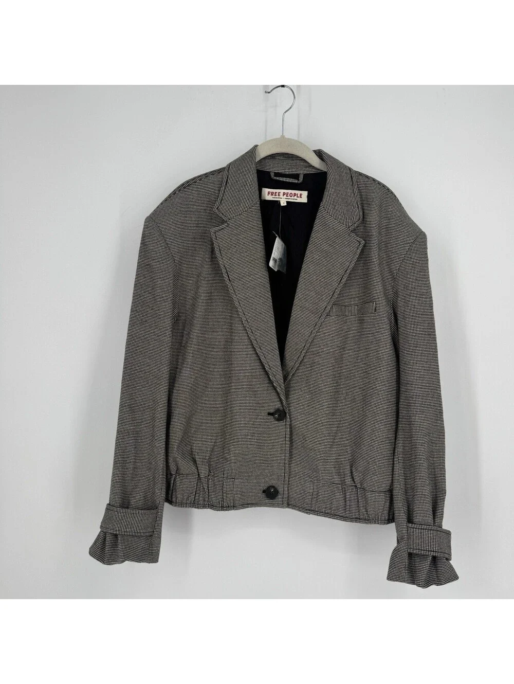 Free People blazer womens medium M gray check academia fall relaxed boyfriend